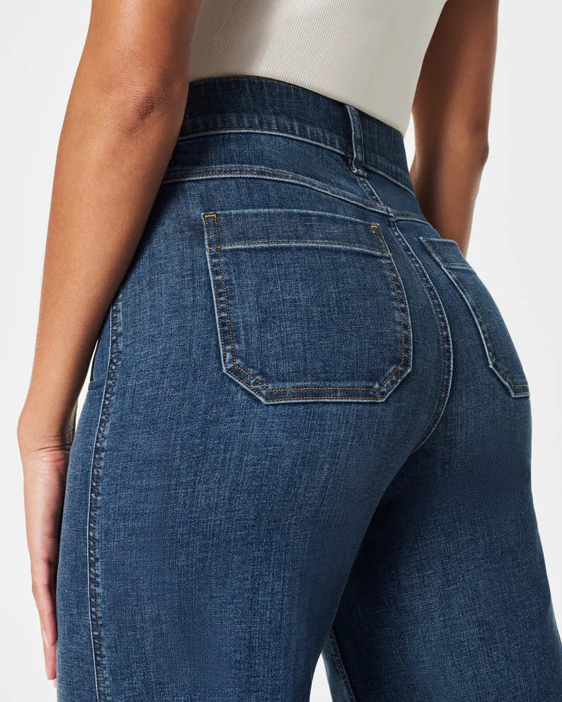 High‑Rise Tummy Control Wide‑Leg Crop Jeans