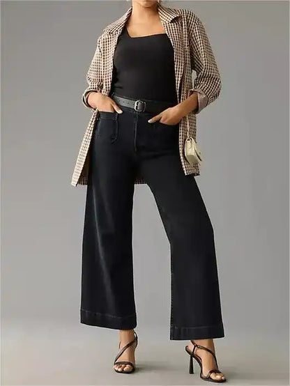 High‑Rise Tummy Control Wide‑Leg Crop Jeans