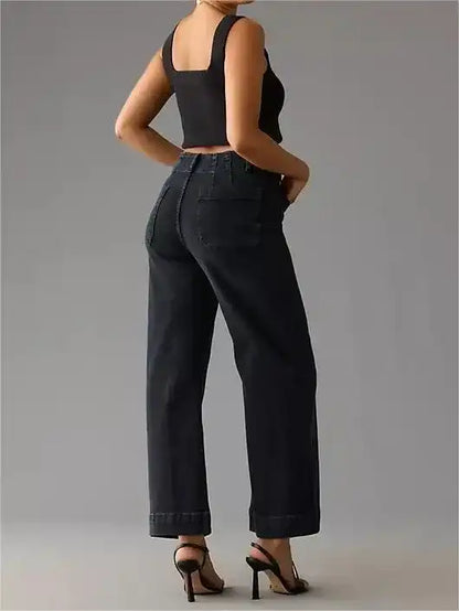 High‑Rise Tummy Control Wide‑Leg Crop Jeans