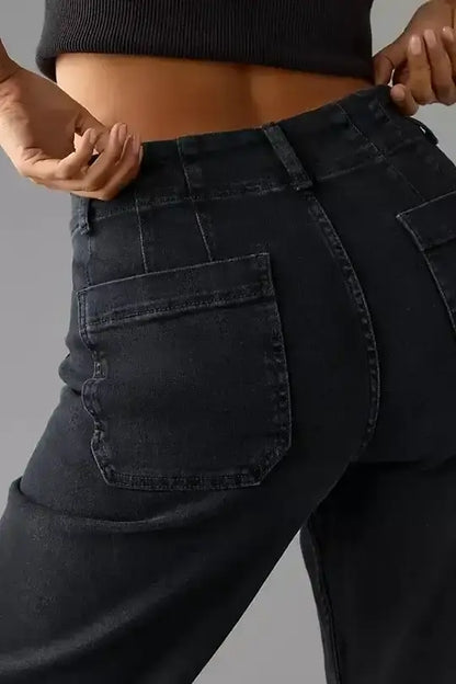 High‑Rise Tummy Control Wide‑Leg Crop Jeans