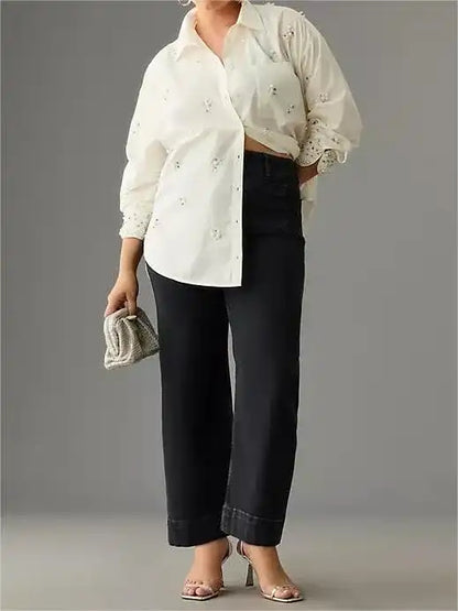 High‑Rise Tummy Control Wide‑Leg Crop Jeans