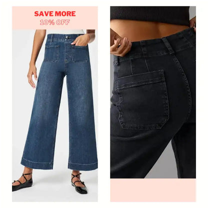 High‑Rise Tummy Control Wide‑Leg Crop Jeans