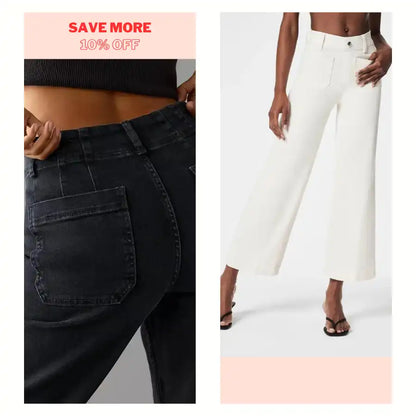 High‑Rise Tummy Control Wide‑Leg Crop Jeans