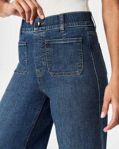 High‑Rise Tummy Control Wide‑Leg Crop Jeans