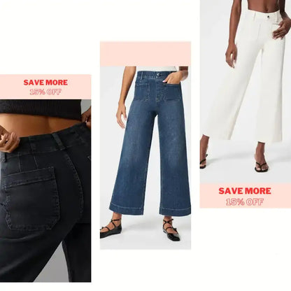 High‑Rise Tummy Control Wide‑Leg Crop Jeans
