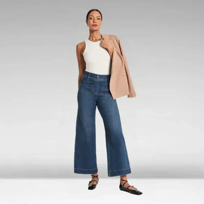 High‑Rise Tummy Control Wide‑Leg Crop Jeans
