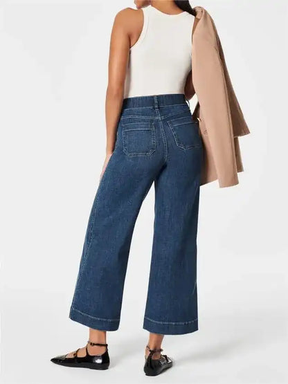 High‑Rise Tummy Control Wide‑Leg Crop Jeans