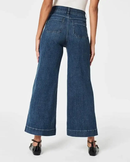High‑Rise Tummy Control Wide‑Leg Crop Jeans
