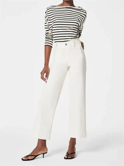 High‑Rise Tummy Control Wide‑Leg Crop Jeans