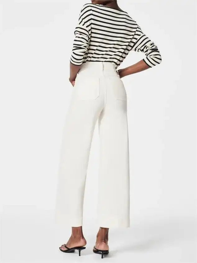 High‑Rise Tummy Control Wide‑Leg Crop Jeans