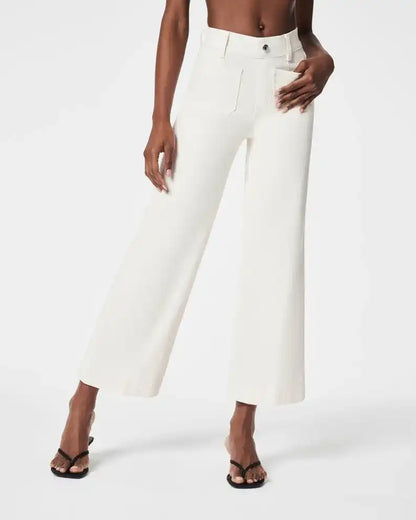 High‑Rise Tummy Control Wide‑Leg Crop Jeans