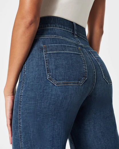 High‑Rise Tummy Control Wide‑Leg Crop Jeans